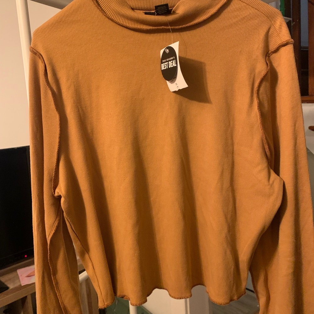 Forever 21 Camel Long Sleeve Ribbed Top